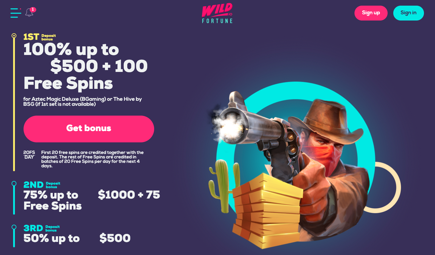 WildFortune casino screenshot homepage