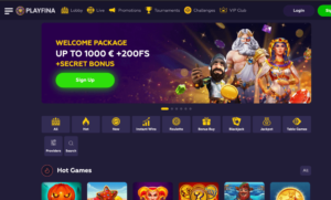 playfina screenshot website landing