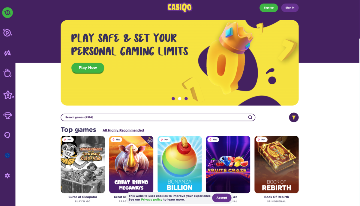 casiqo online casino homepage