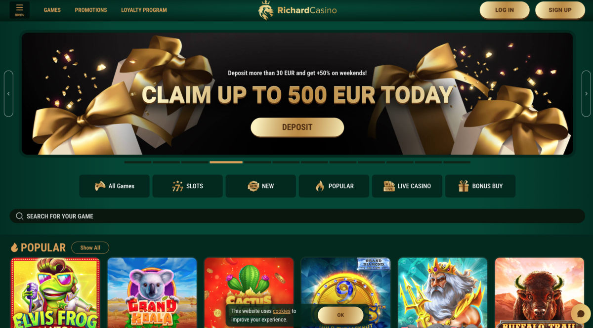 richard casino screenshot homepage