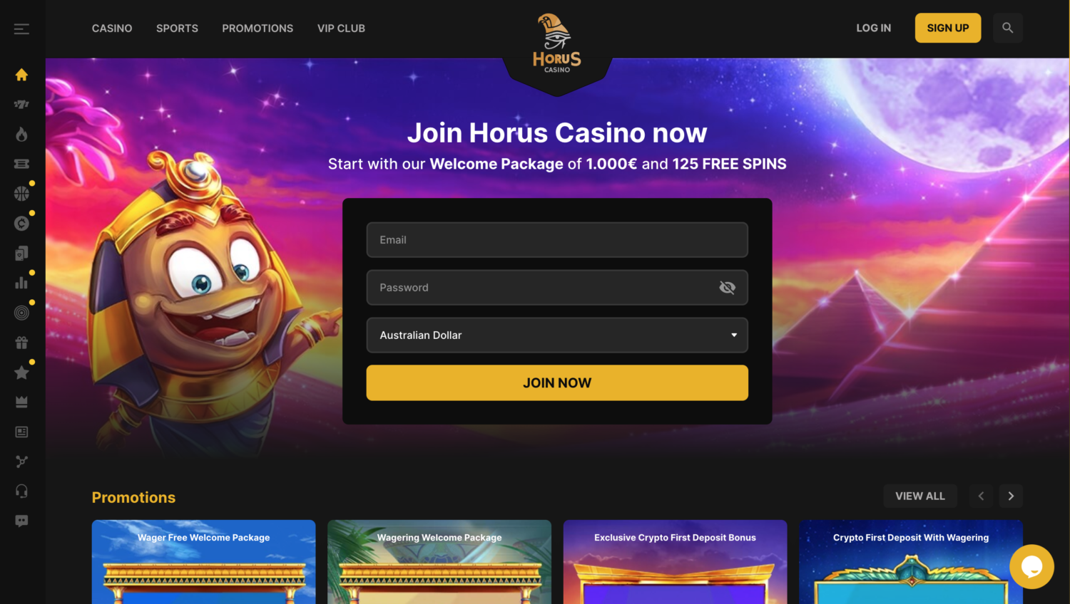 homepage of horus casino online Australia