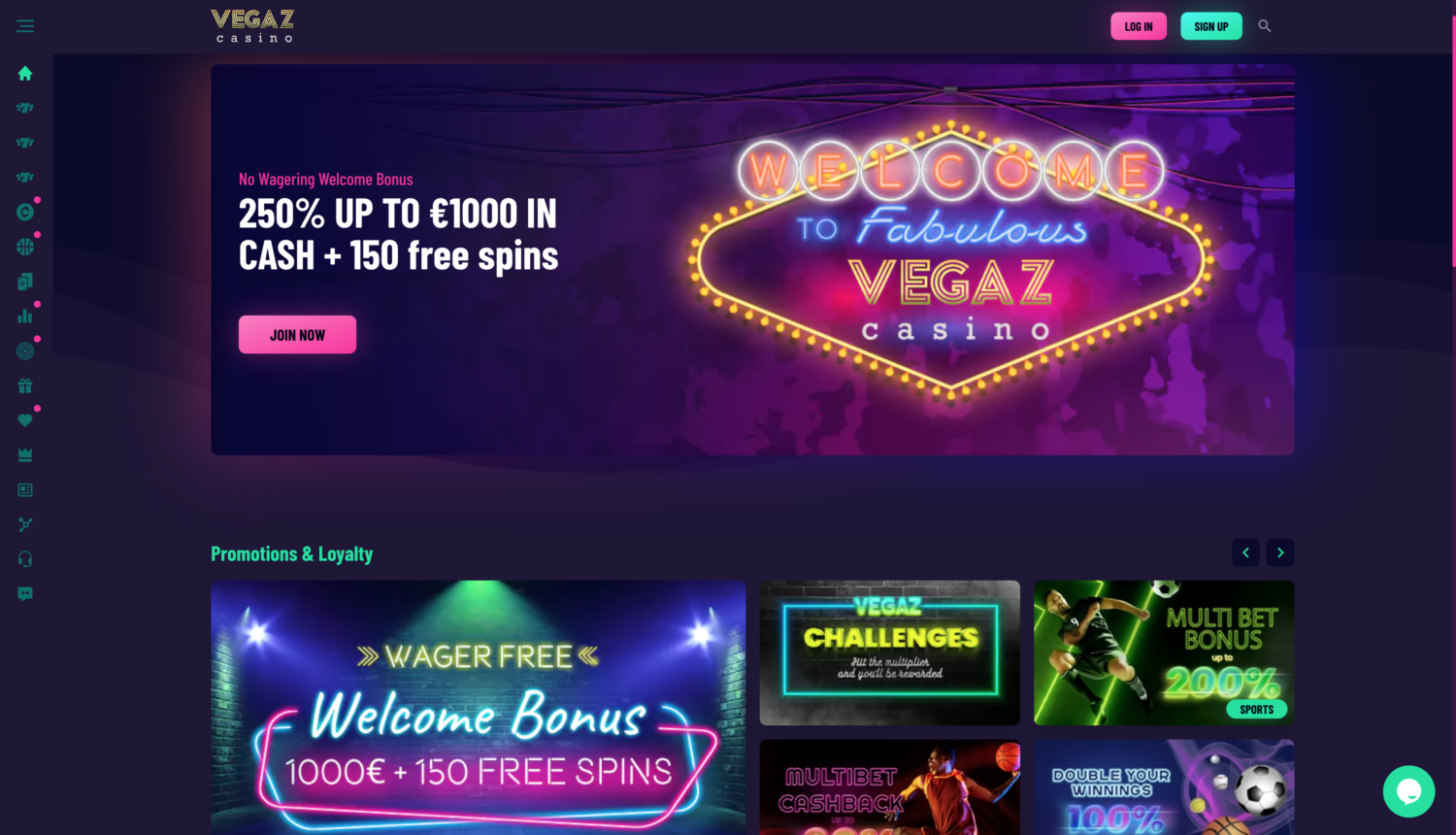 vegaz online casino homepage