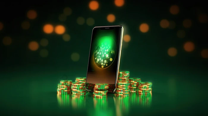 casino chips phone green background