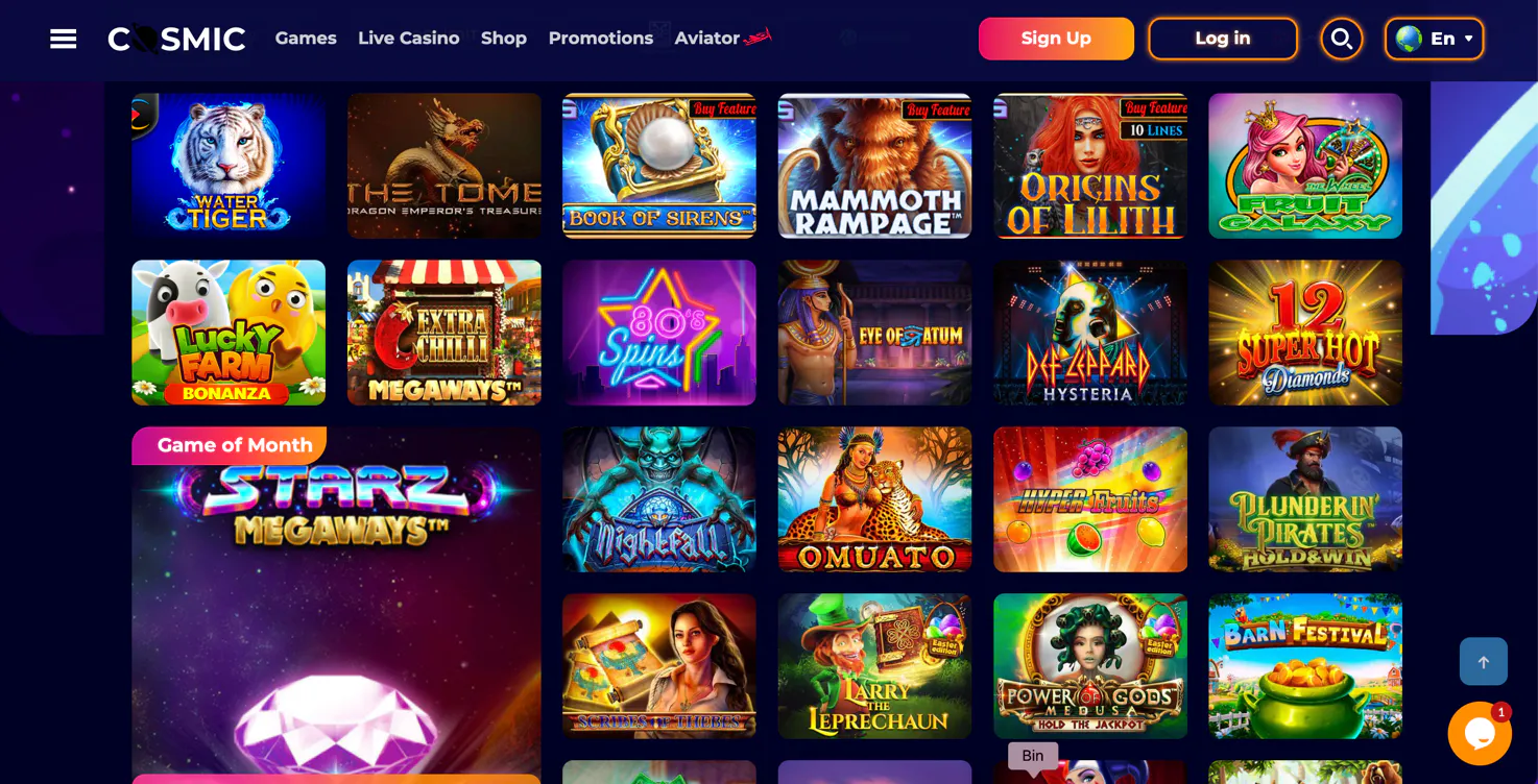 best casino games selection cosmic slots