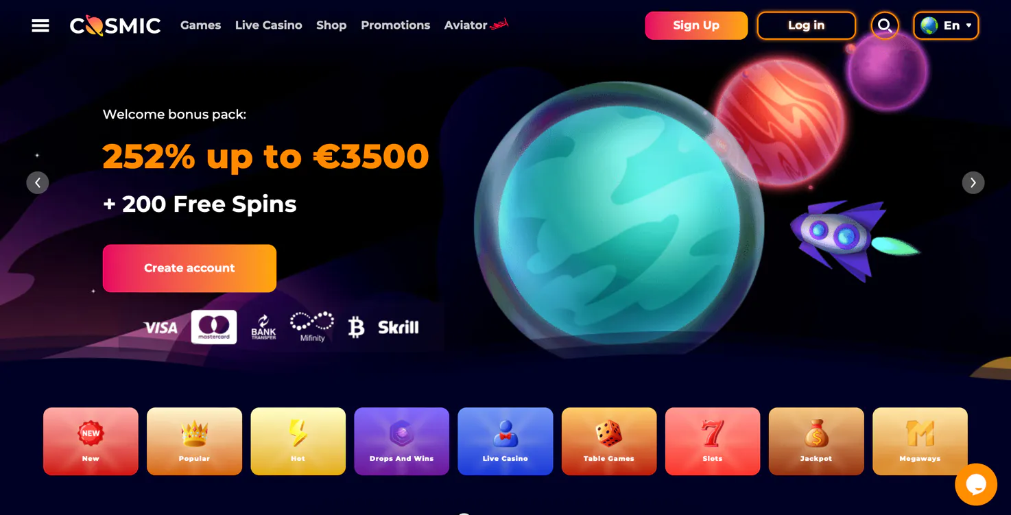 cosmic slots homepage review