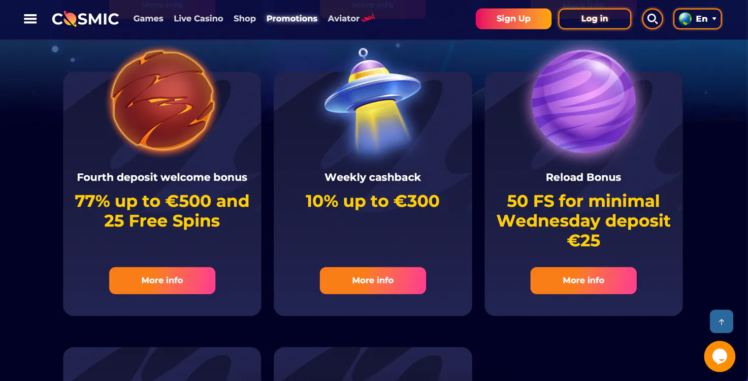 welcome bonuses casmicslots casino