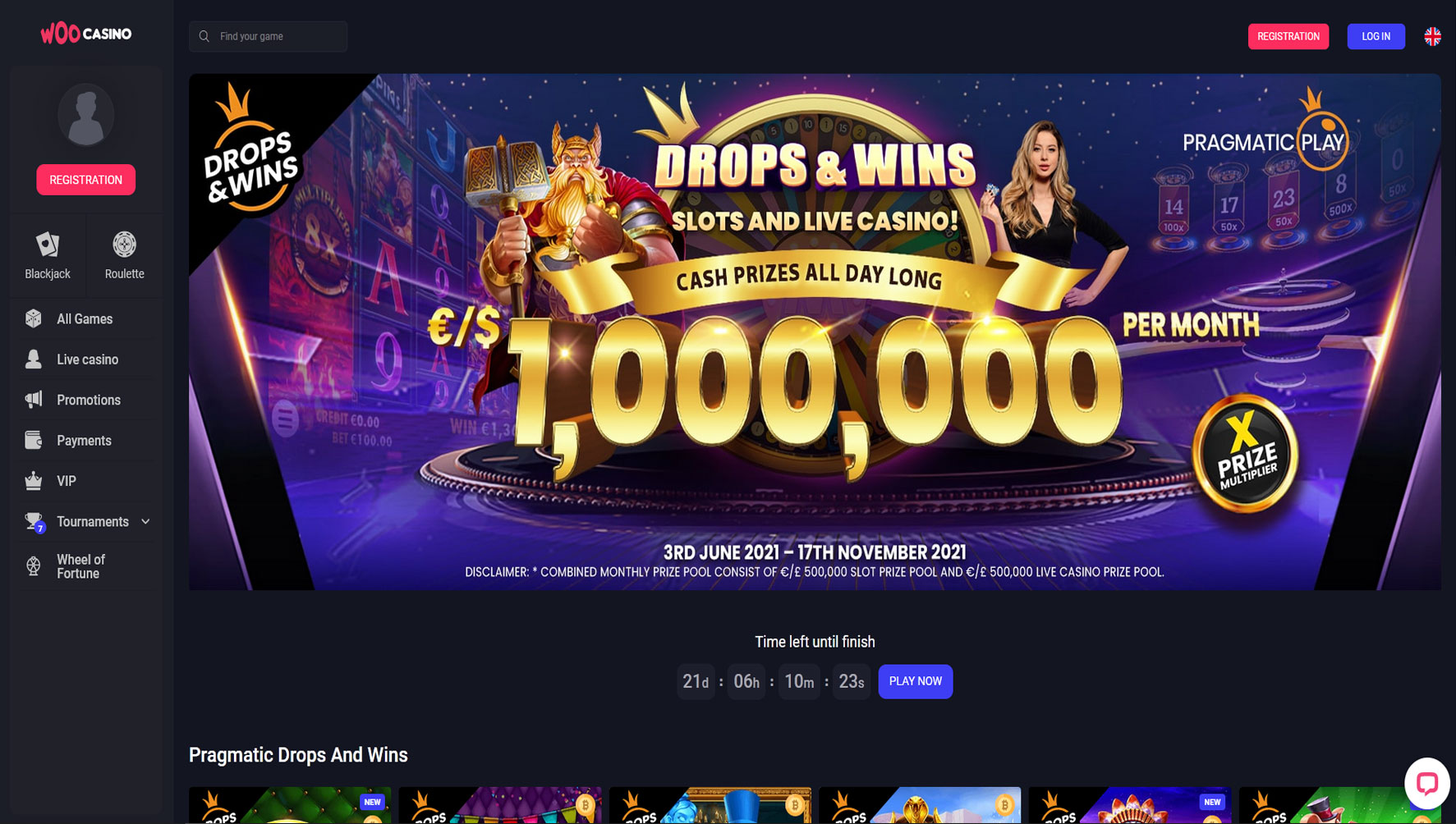 WooCasino Site homepage