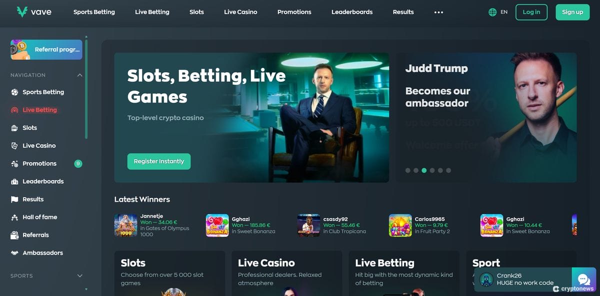 vave casino games sport betting homepage