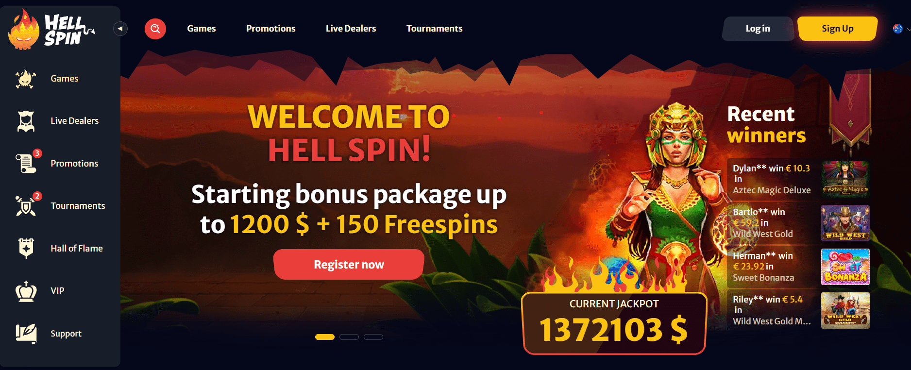 hellspin casino homepage