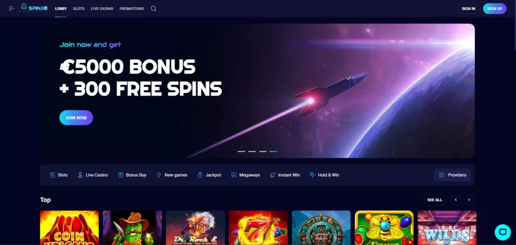 spinjo casino homepage view